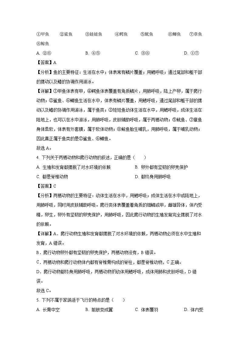 2023-2024学年云南省昆明市尚品书院学校八年级(上)期中生物试卷(解析版)第2页