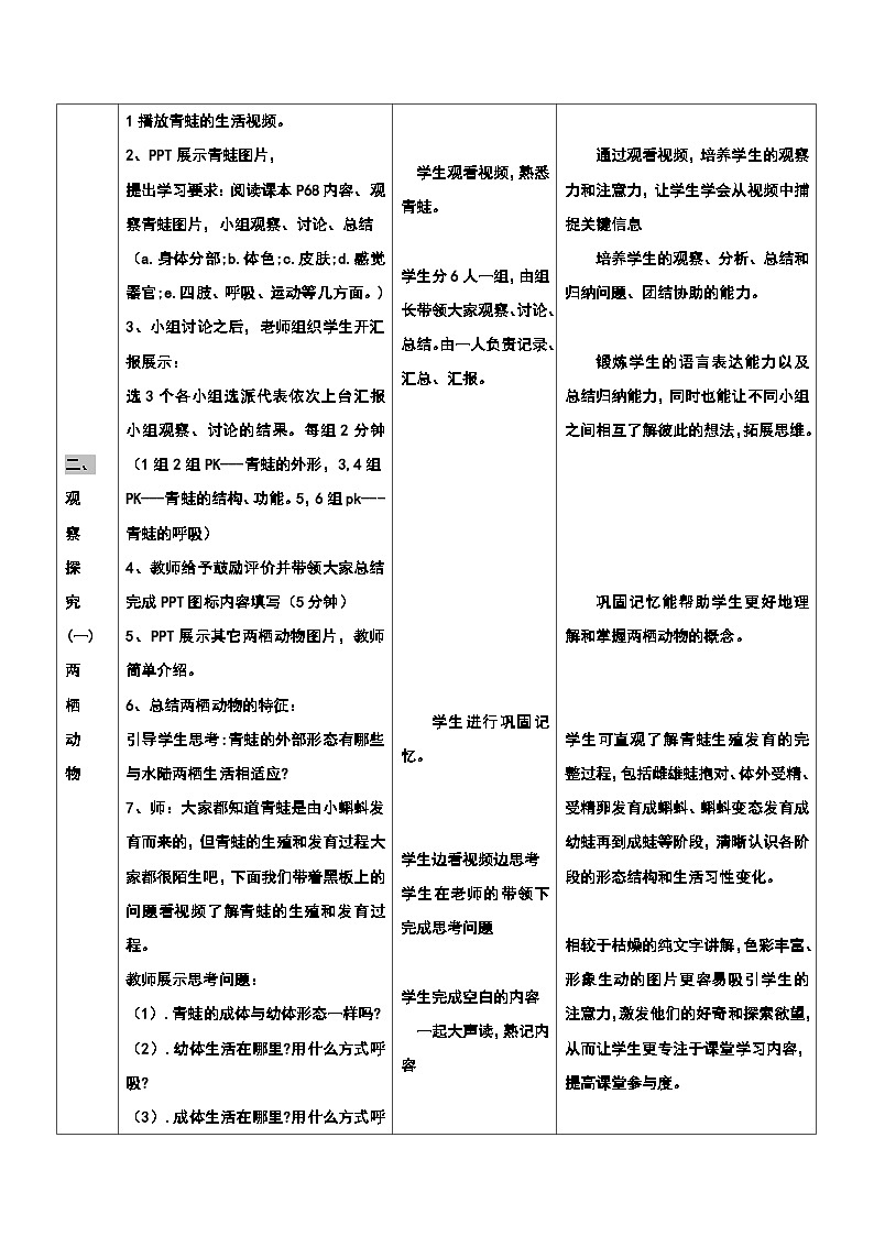 7上生物 2.2.2.2++两栖动物和爬行动物++ 教学设计第2页