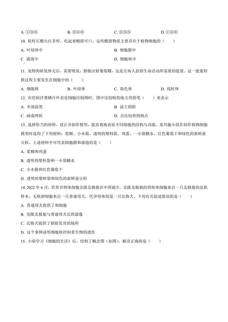 2024~2025学年山西省实验中学七年级(上)期中生物试卷(含答案)第3页