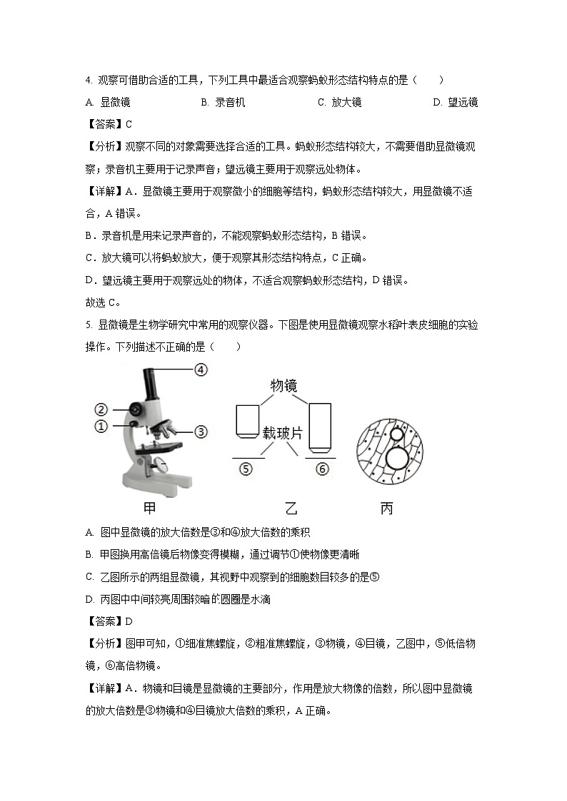 2024-2025学年江苏省南通市如东县七年级(上)期中生物试卷(解析版)第3页