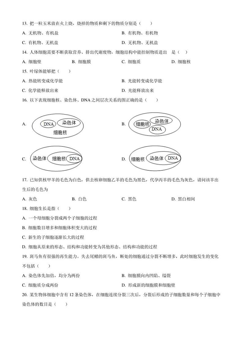 2024~2025学年云南省昆明市八校联考(月考)七年级(上)期中生物试卷(含答案)第3页