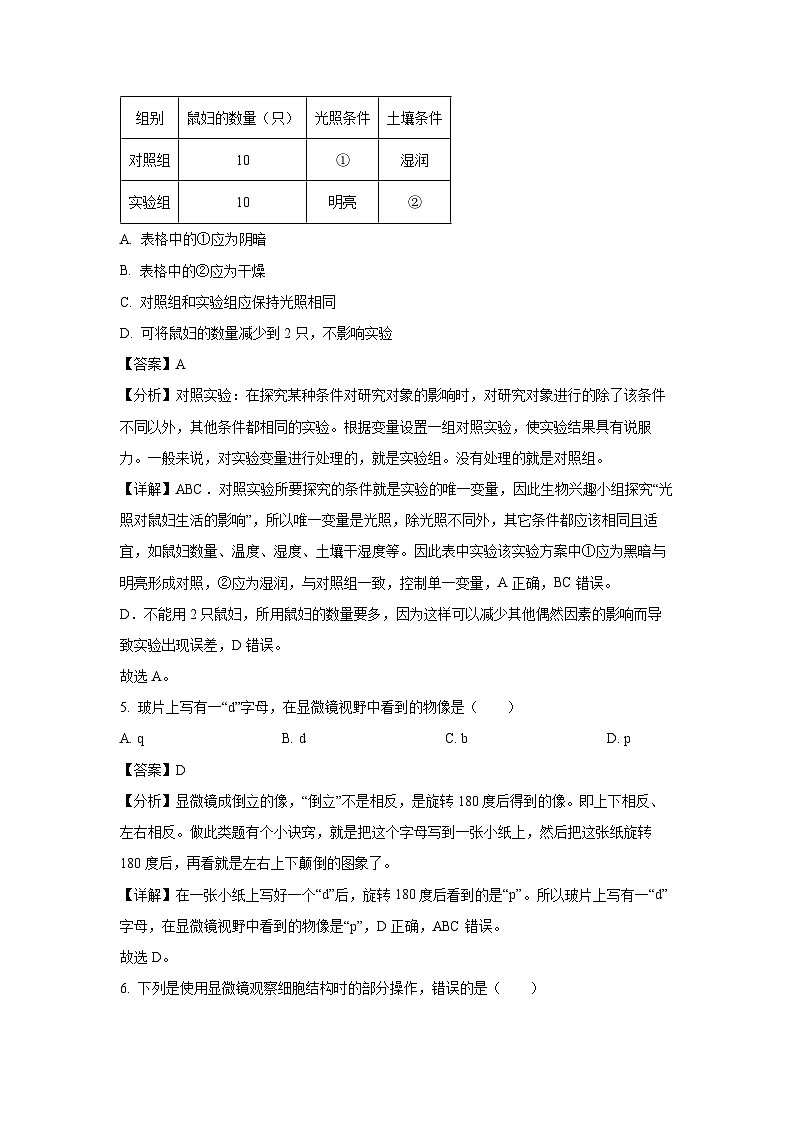 山东省济南市高新区2023-2024学年七年级(上)期末生物试卷(解析版)第3页