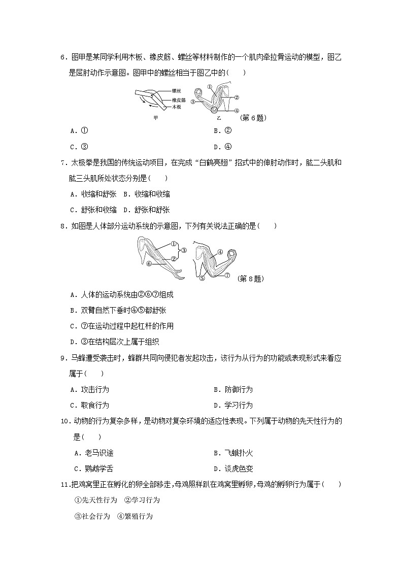 2024八年级生物上册第五单元生物圈中的其他生物第二三章学情评估试卷(附答案人教版)第2页