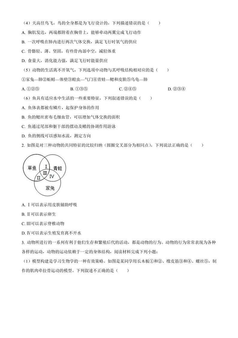 2024~2025学年山东省临沂市河东区八年级(上)期中生物试卷(含答案)第2页