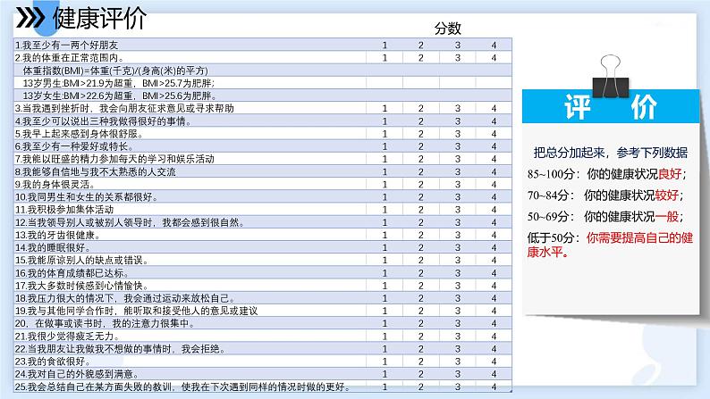 人教版(2024)八年级生物下册8.3.1评价自己的健康状况精品ppt课件第3页