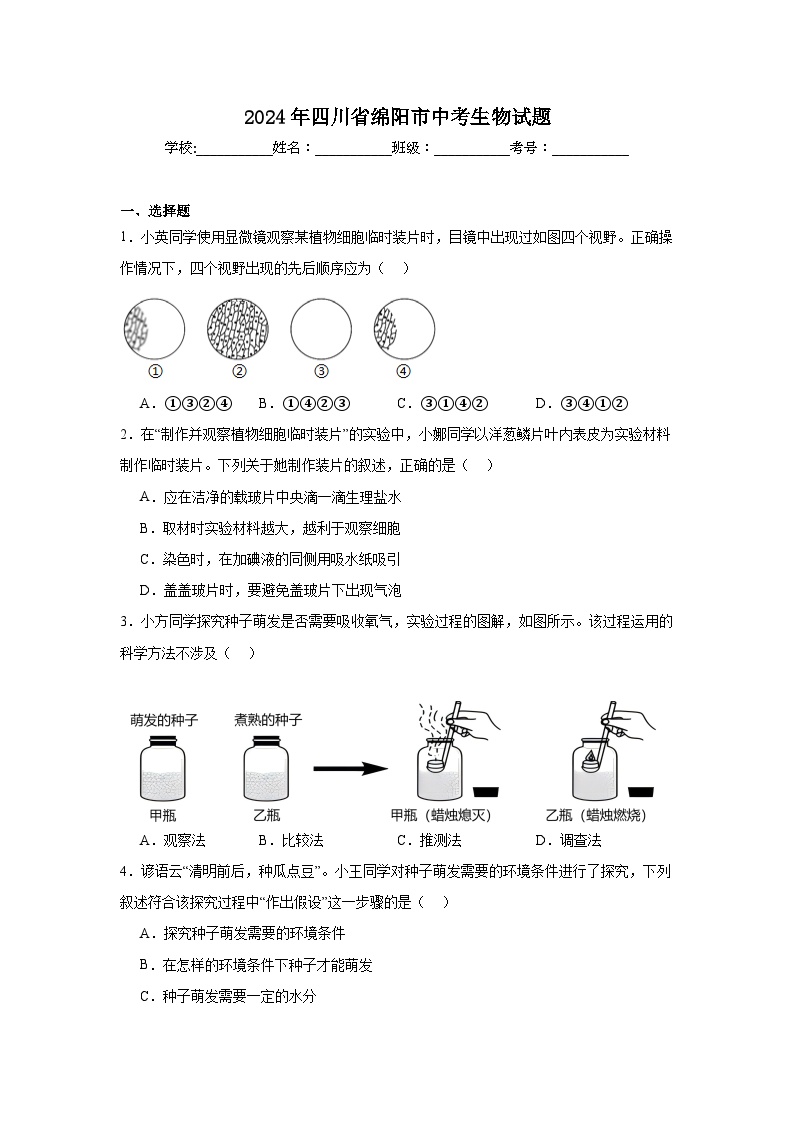 2024年四川省绵阳市中考生物试题