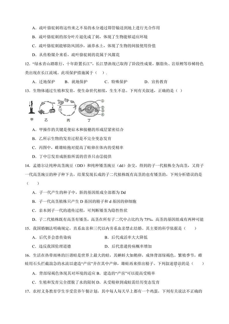 2024~2025学年河南省南阳市名校八年级上12月期末联考(月考)生物试卷(含答案)第3页