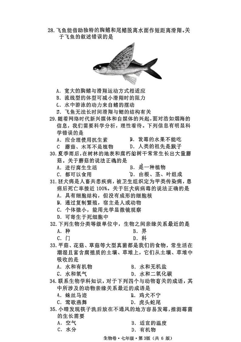 湖南省长沙市雨花区2024-2025学年七年级上学期1月期末生物试题第3页