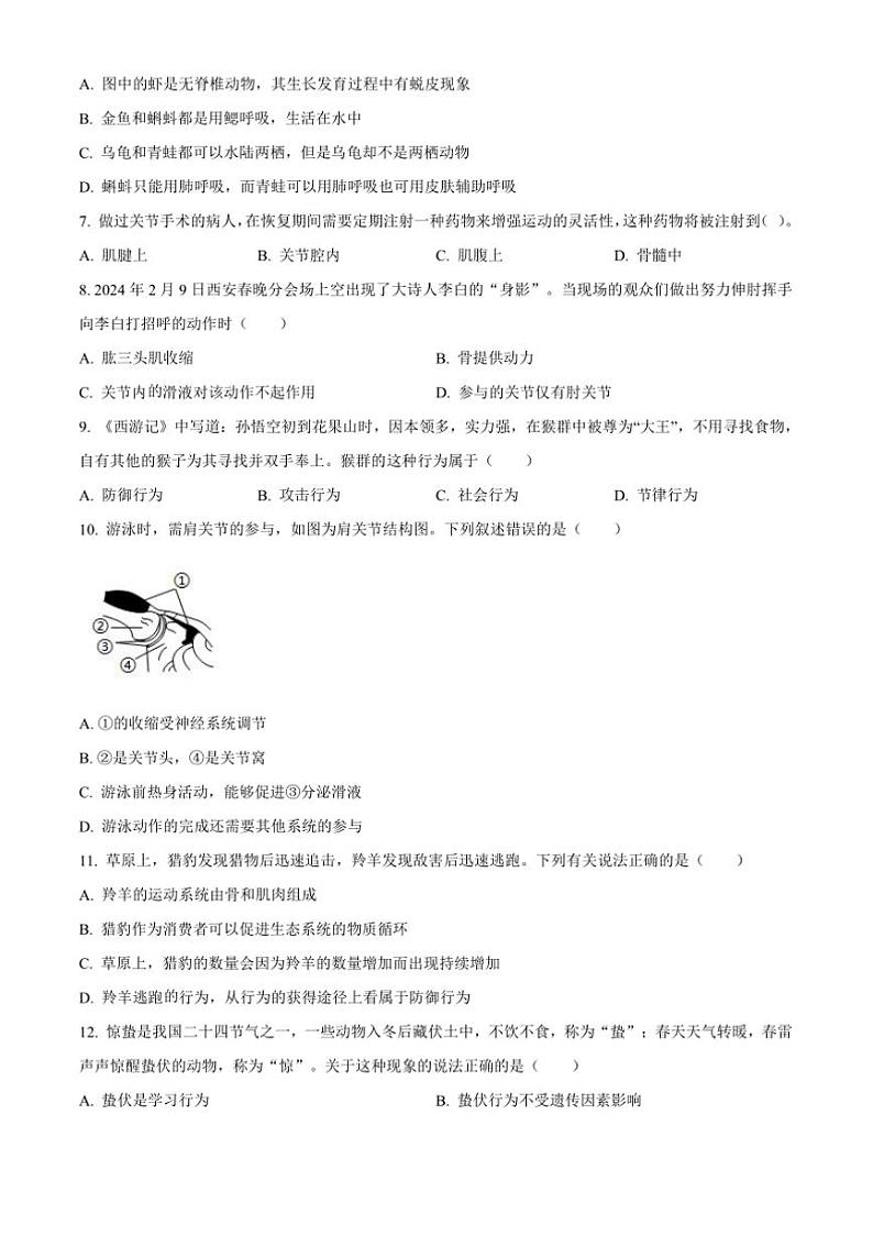 2024~2025学年湖南省十三市州八年级上12月月考生物试卷(含答案)第2页