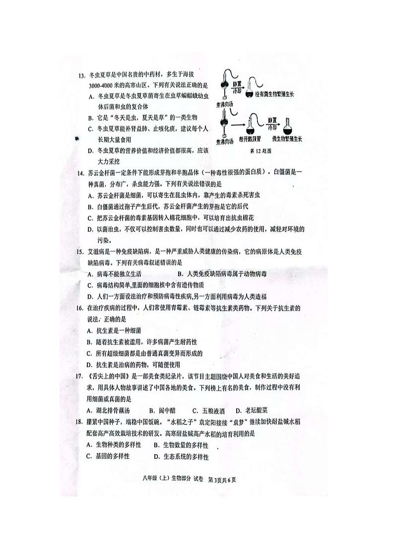 四川省眉山市仁寿县2024--2025学年八年级上学期期末教学质量监测生物试题第3页