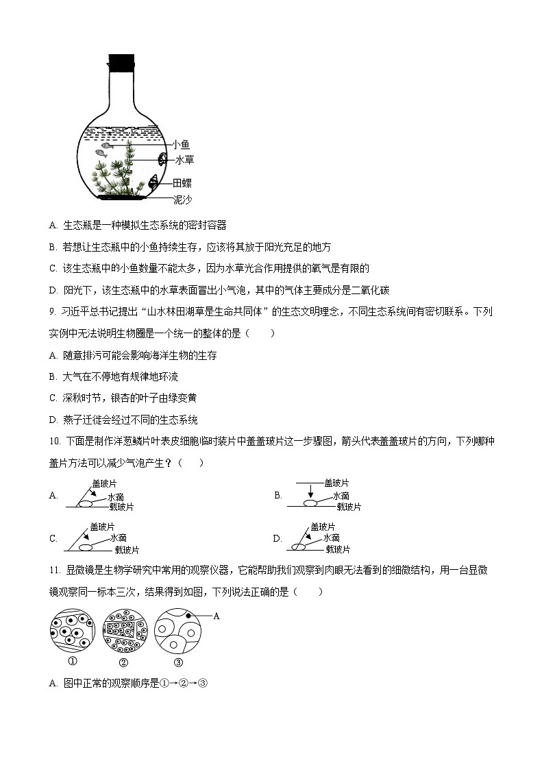廣東省廣州市南沙區(qū)2023-2024學(xué)年七年級上學(xué)期生物期末試題第3頁