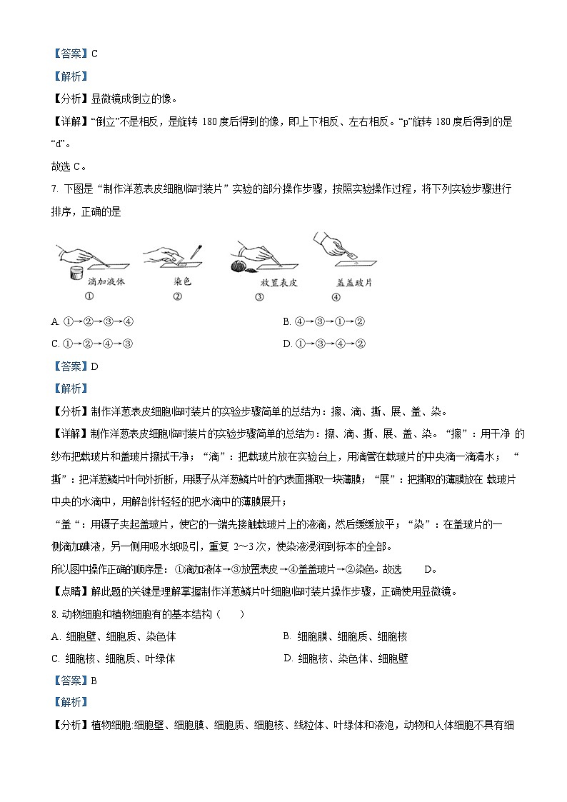 广东省广州市越秀区广东实验中学2022-2023学年七年级上学期期末生物试题(答案)第3页