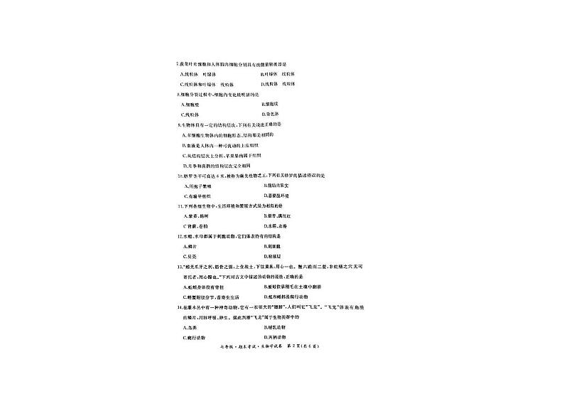黑龙江省牡丹江市第二子联盟2024-2025学年七年级上学期期末考试生物试卷第2页