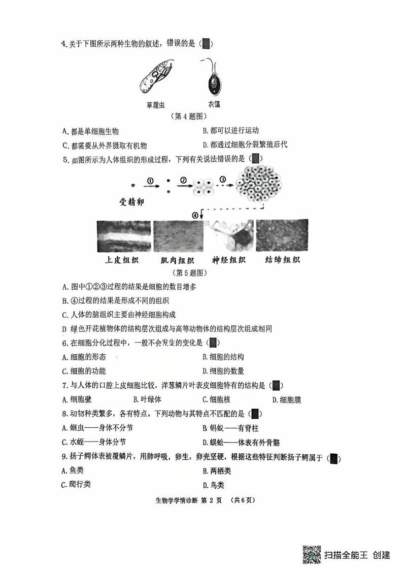 辽宁省沈阳市大东区2024-2025学年七年级上学期期末考试生物试卷第2页