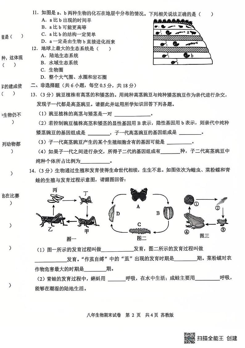 辽宁省沈阳市康平县2024-2025学年八年级上学期期末生物试卷第2页