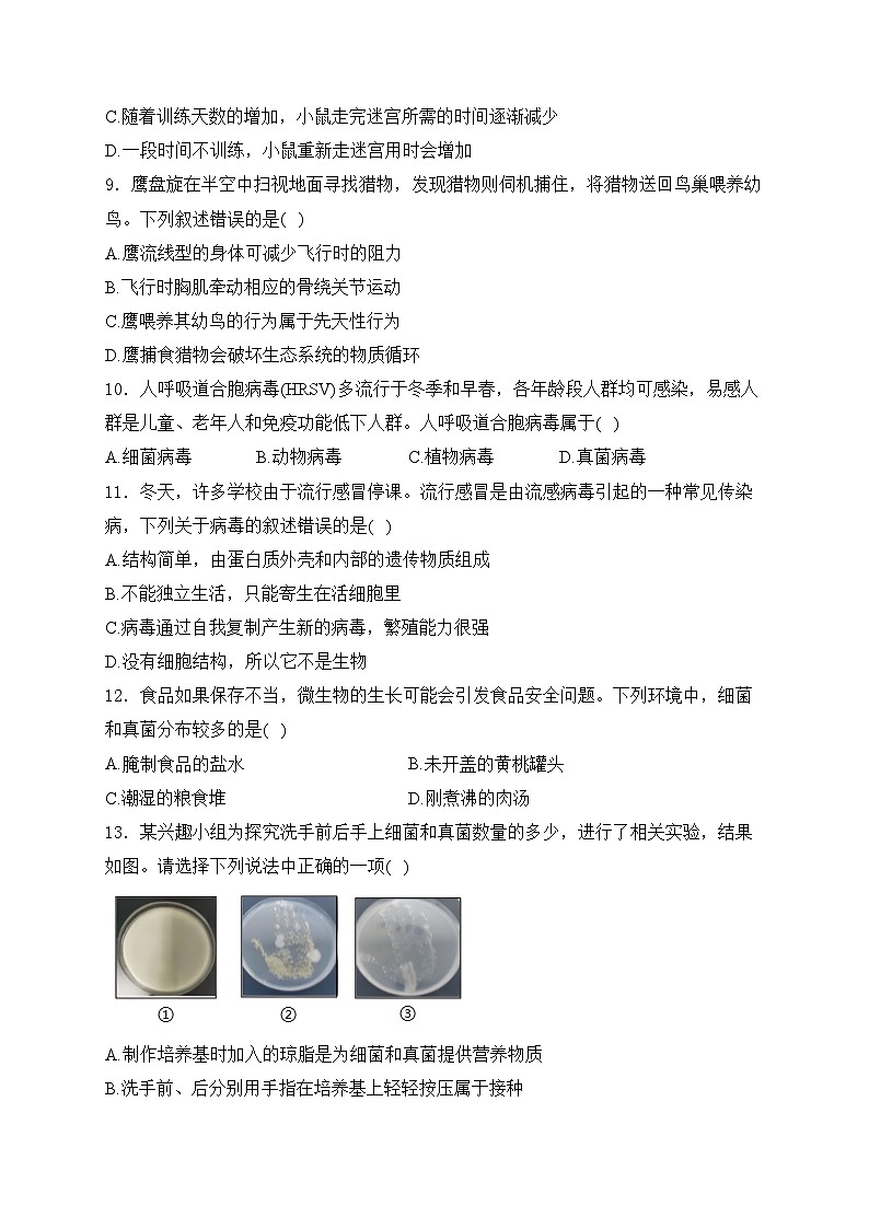 大同市第一中学校2024-2025学年八年级上学期12月月考生物试卷(含答案)第3页
