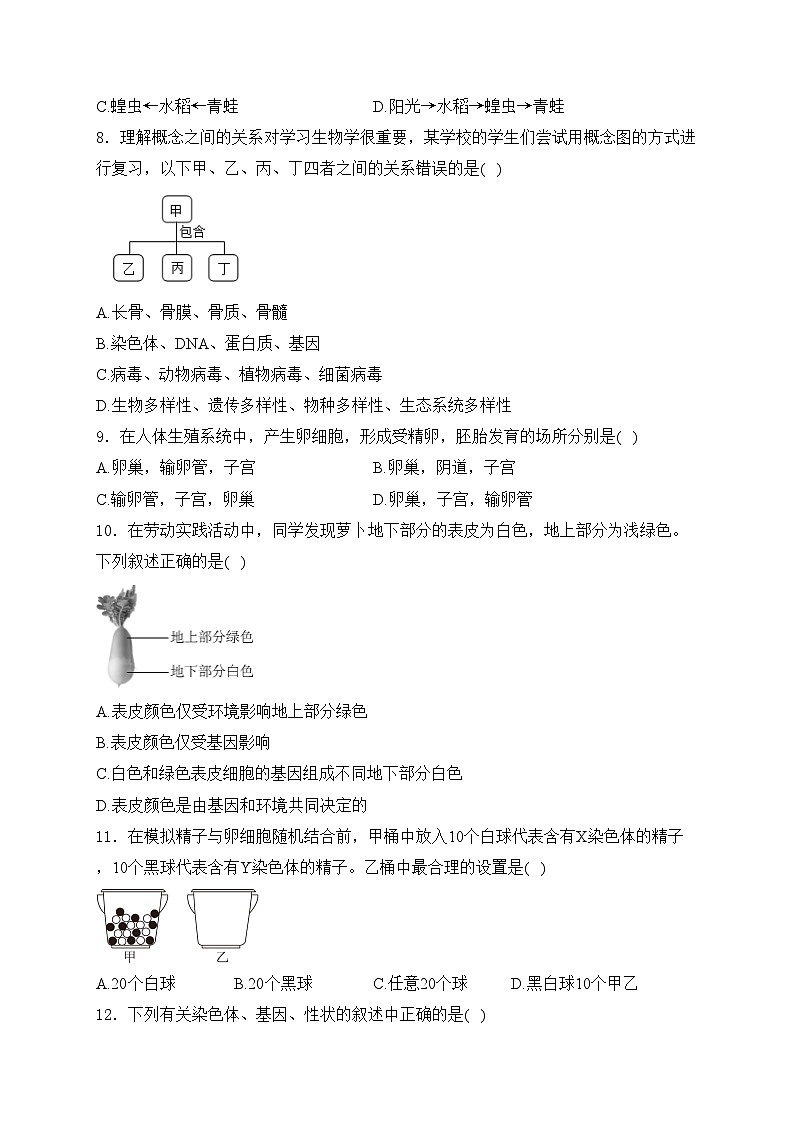 辽宁省抚顺市2024-2025学年八年级上学期期末生物试卷(含答案)第2页