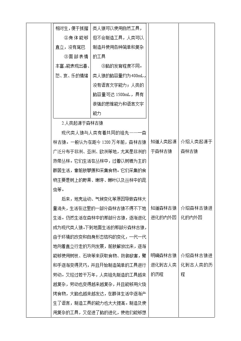 冀少版生物八下6.3.3《人类的起源》教案第3页