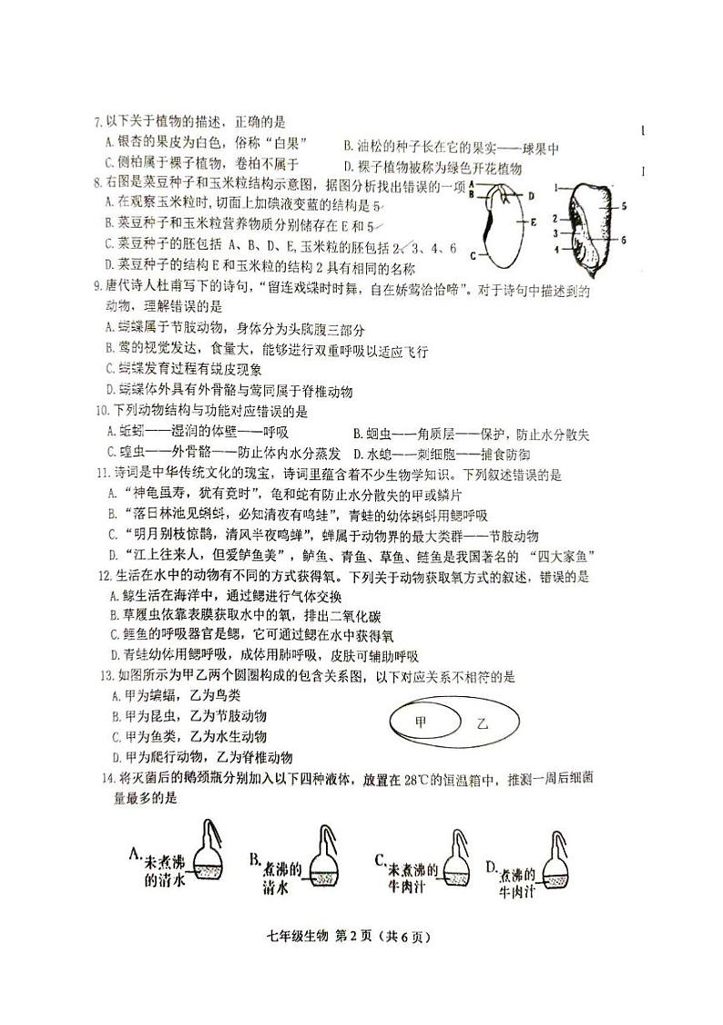 河北省唐山市丰南区2024-2025学年七年级上学期期末考试生物测试卷第2页
