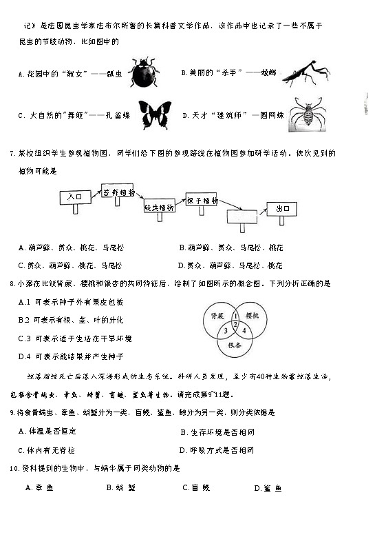 人教版七年级上册生物期末练习试卷第2页