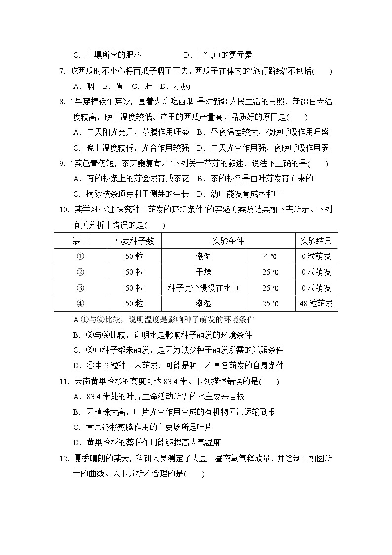 人教版(2025新版)七年级下册生物期末学业质量检测试卷(含答案)第2页