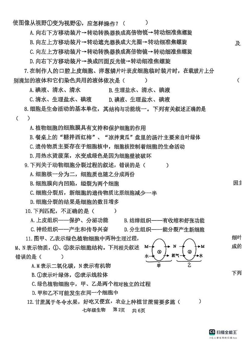 河南省开封市祥符区2024-2025学年七年级上学期期末调研考试生物试题第2页