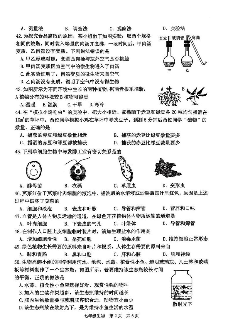 江苏省泰州市姜堰区2024-2025学年七年级上学期1月期末生物试题第2页