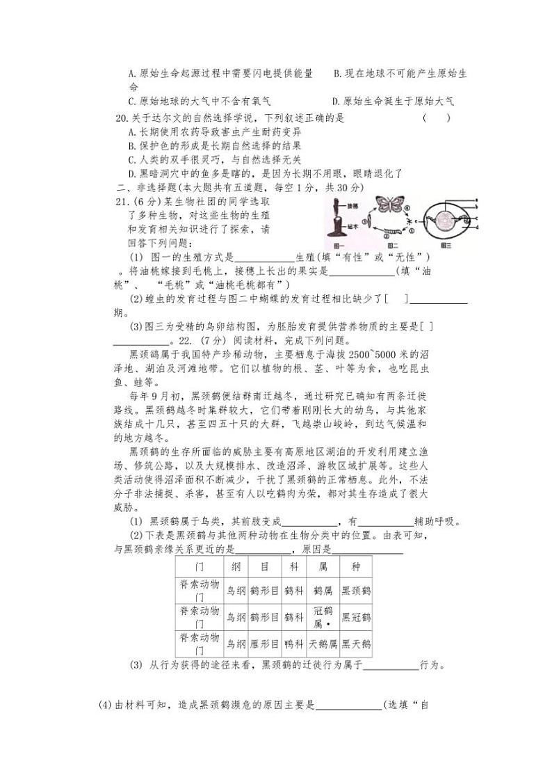 2024~2025学年河南省驻马店市泌阳县八年级上1月期末生物试卷(含答案)第3页