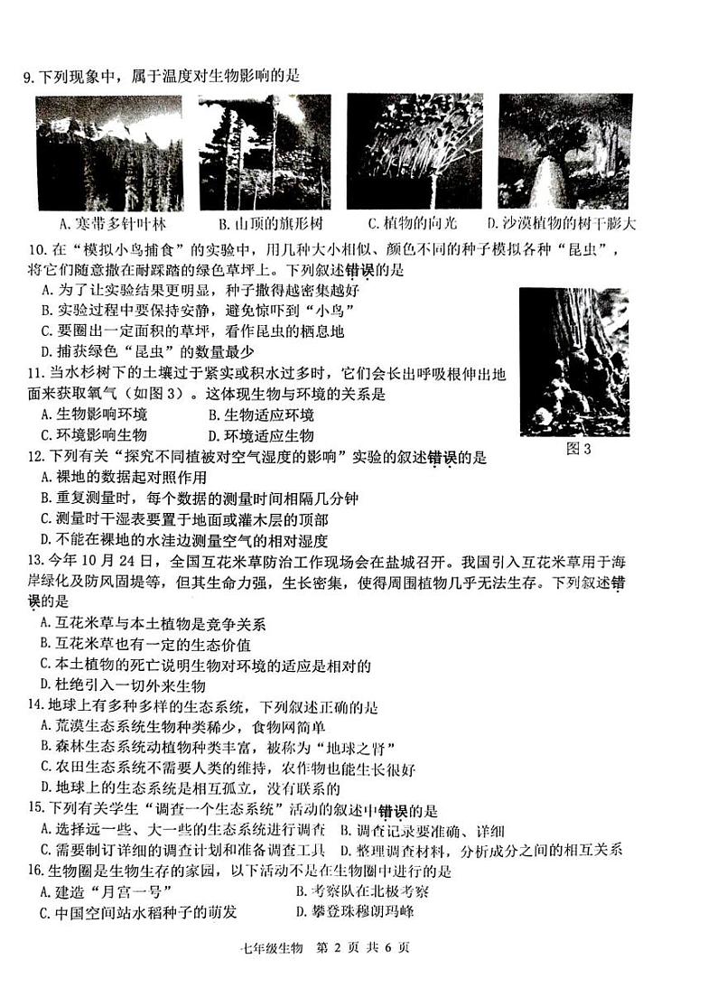 江苏省徐州市沛县2024-2025学年七年级上学期1月期末生物试题第2页