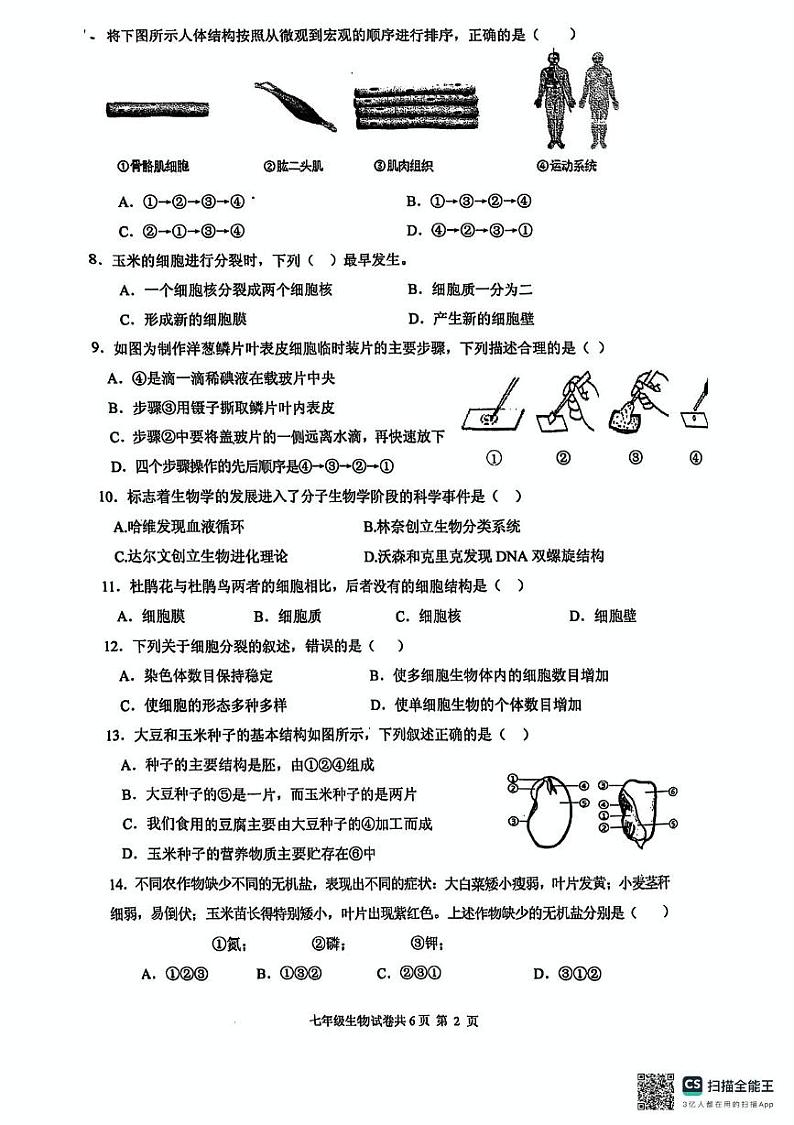 河南省林州市2024-2025学年七年级上学期期末调研生物试题第2页