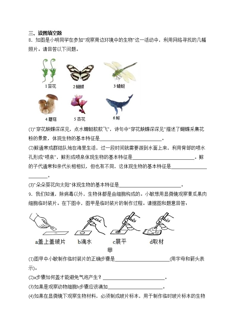 四川省瀘州市合江縣第五片區(qū)2024-2025學(xué)年七年級上學(xué)期第一次聯(lián)考生物試卷(含答案)第3頁