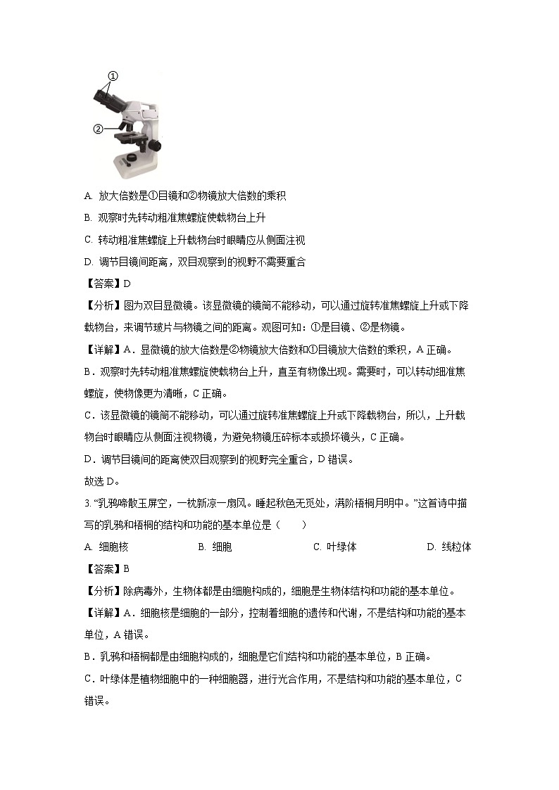 2024~2025学年黑龙江省齐齐哈尔市七年级上学期期末生物试卷(解析版)第2页