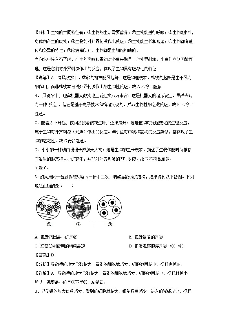 2024~2025学年河南省南阳市名校联考七年级上学期期末生物试卷(解析版)第2页