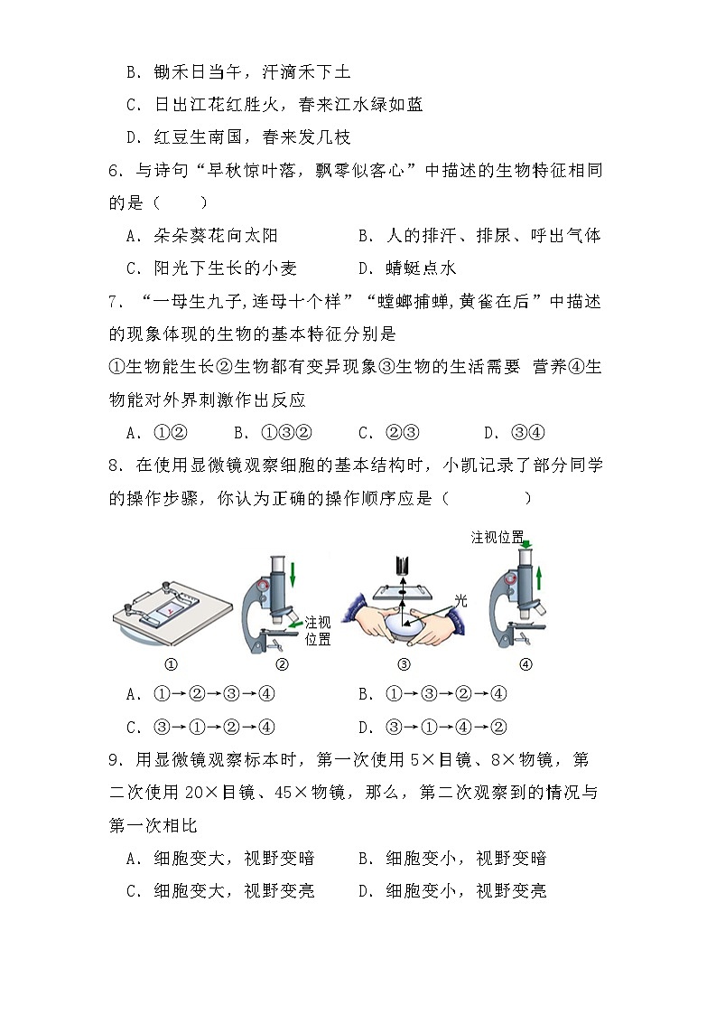 天津市第二中学2024-2025学年七年级上学期第一次月考 生物学试题(含解析)第2页