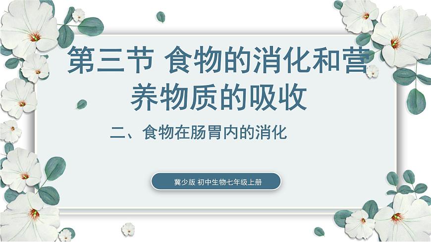 【核心素養(yǎng)目標】冀少版初中生物七年級下冊第三單元第一章第三節(jié)第二部分《食物在腸胃內(nèi)的消化》課件pptx第1頁