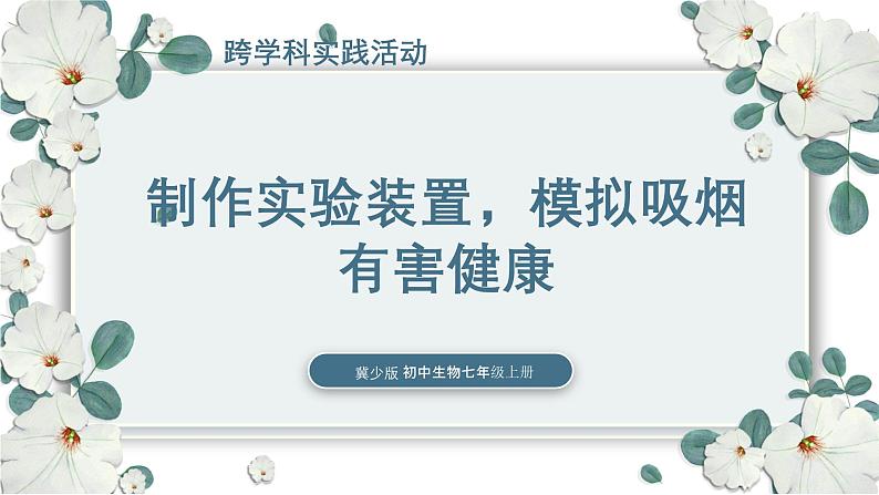【核心素养目标】冀少版初中生物七年级下册跨学科实践活动《制作实验装置,模拟吸烟有害健康》课件第1页