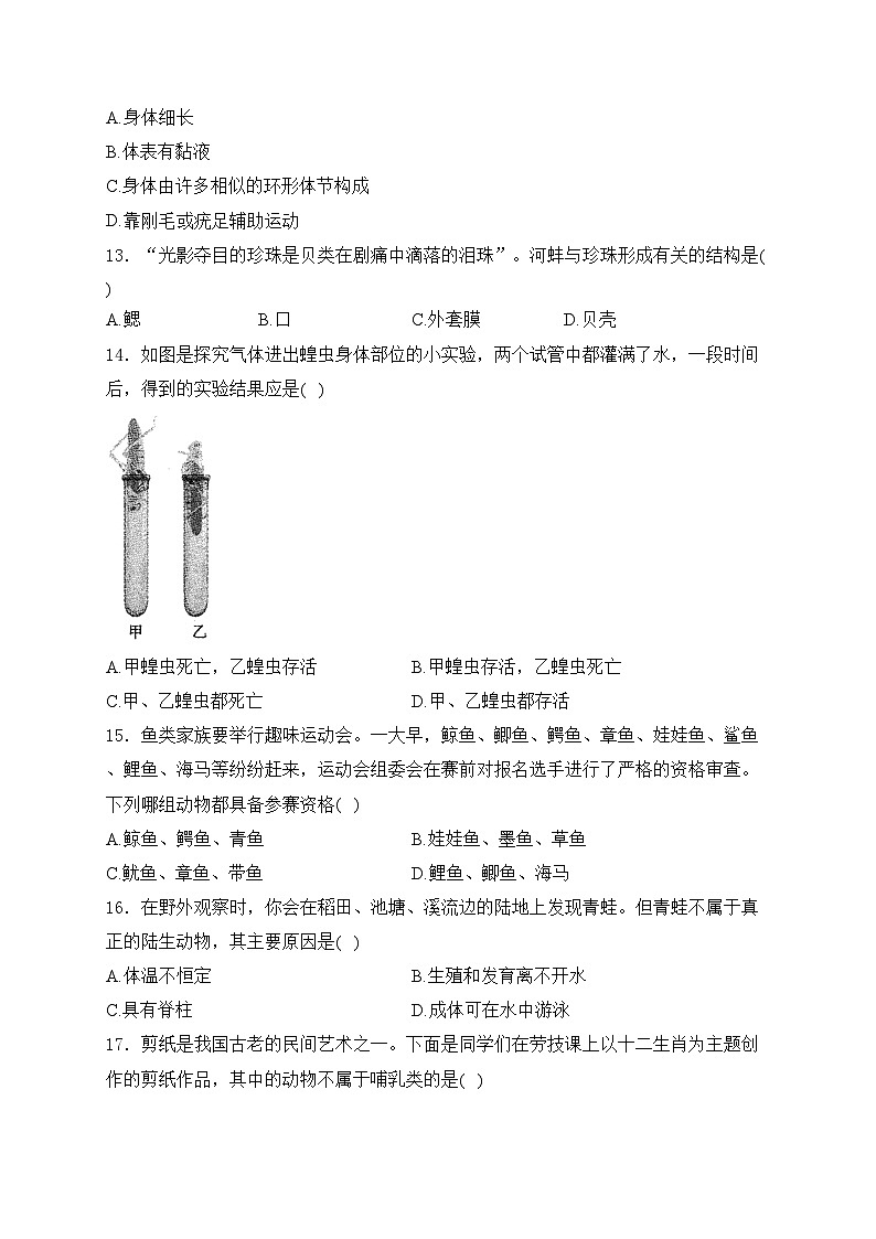 黑龙江省大庆市2024-2025学年七年级上学期1月期末考试生物试卷(含答案)第3页
