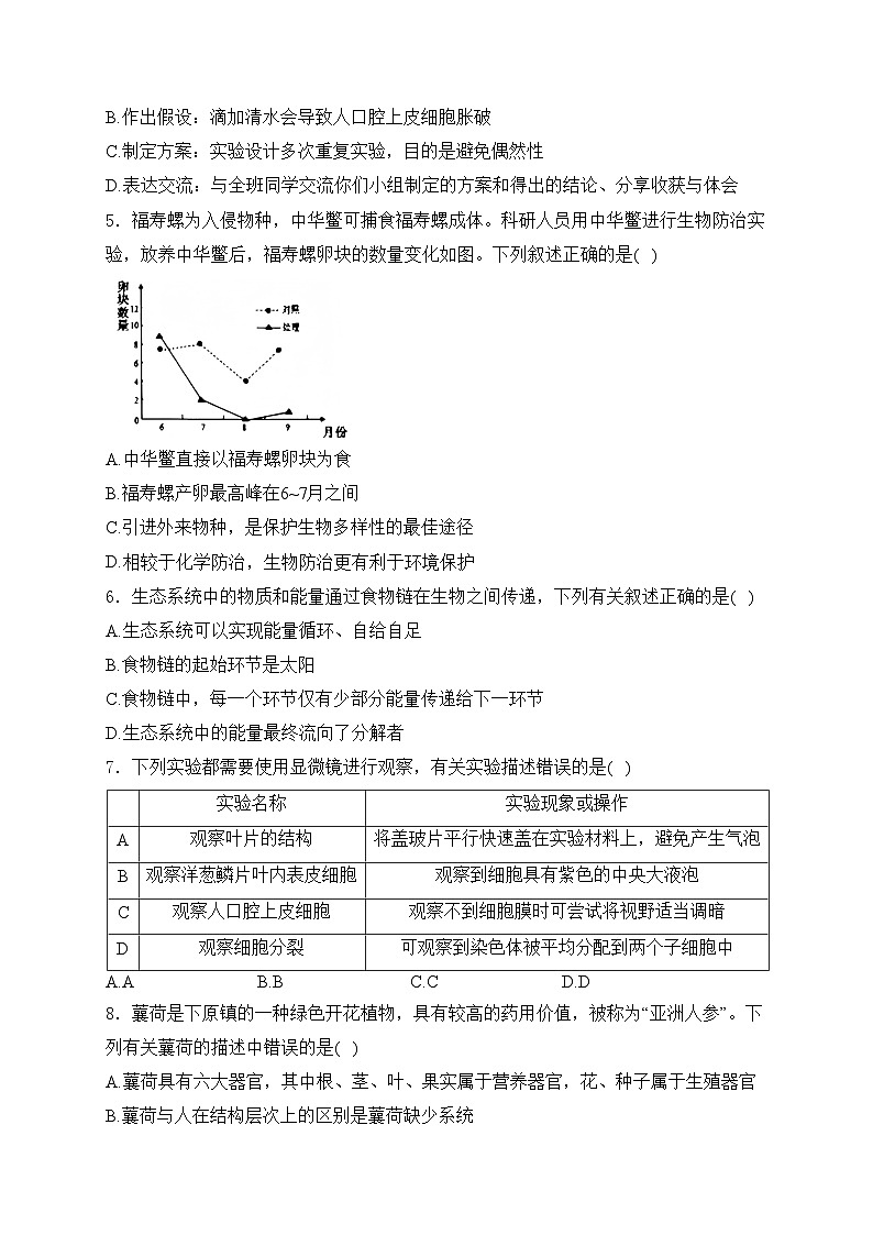 江苏省南通市如皋市2024-2025学年七年级上学期1月期末考试生物试卷(含答案)第2页