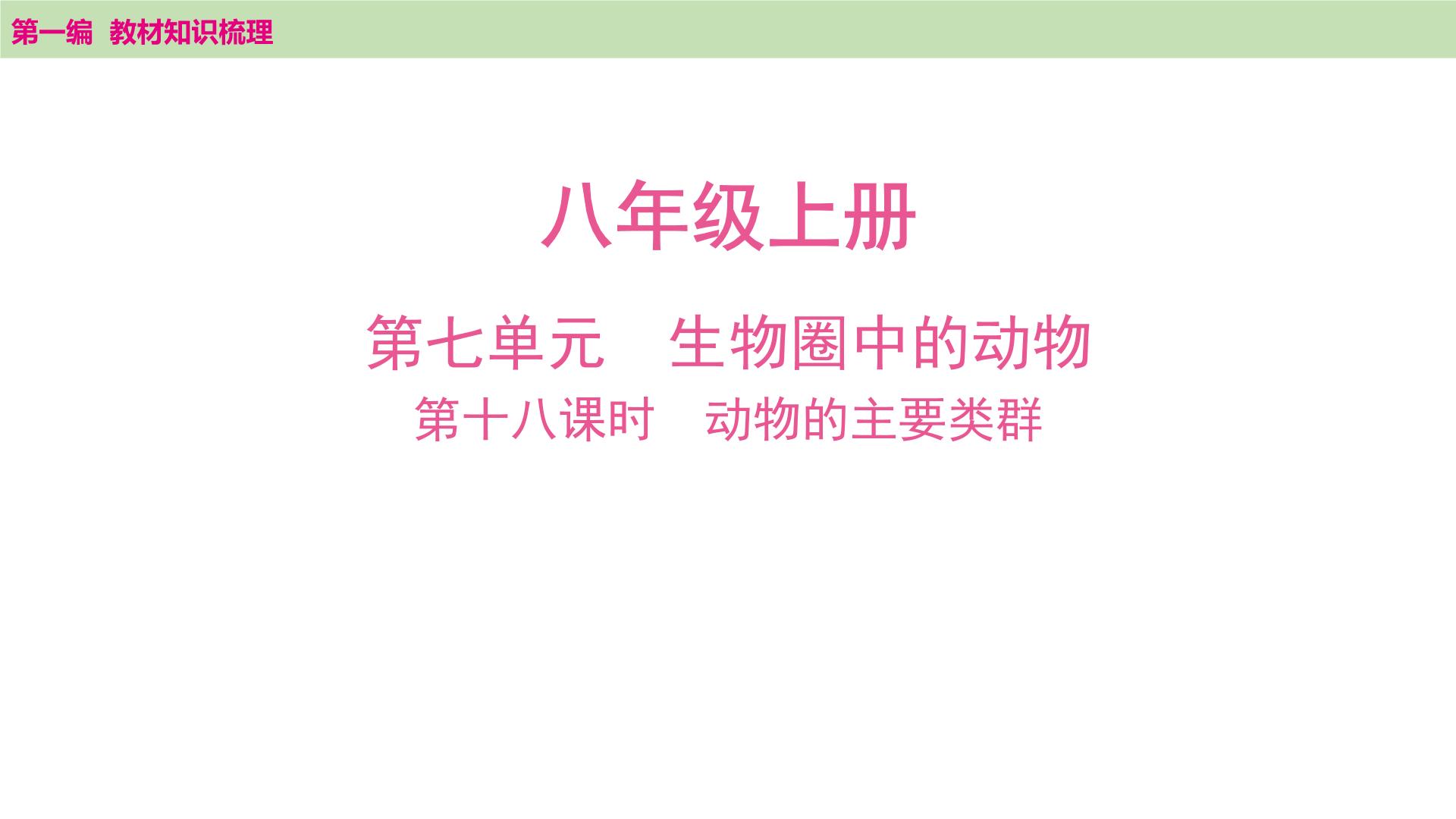 2025年中考知识整理八年级生物上册 第十八课时　动物的主要类群课件PPT