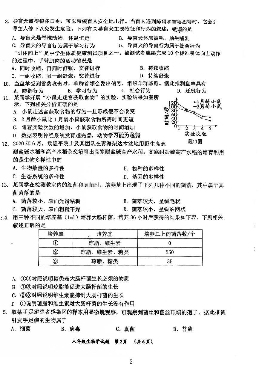 廣東省鶴山市2022-2023學年八年級上學期期末生物試題第2頁