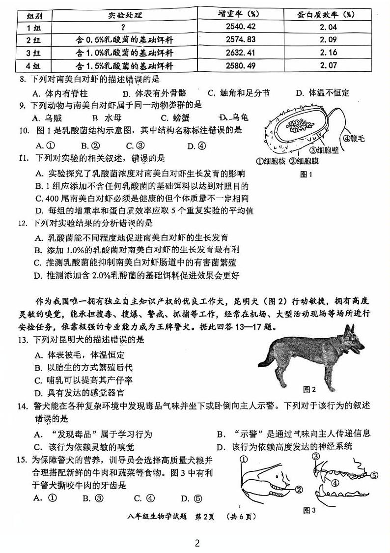 广东省江门市鹤山市2024-2025学年八年级上学期期末考试生物试卷第2页