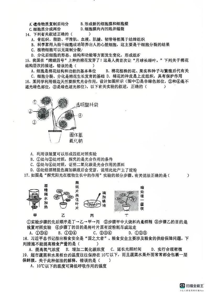 广东省湛江市霞山区2024-2025学年七年级上学期1月期末生物试题第3页