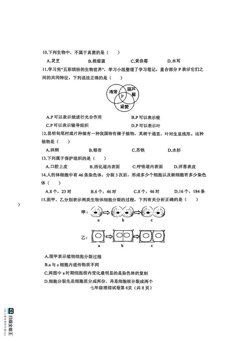 河北省邯郸市磁县2024-2025学年七年级上学期期末综合素质测评生物试卷第2页