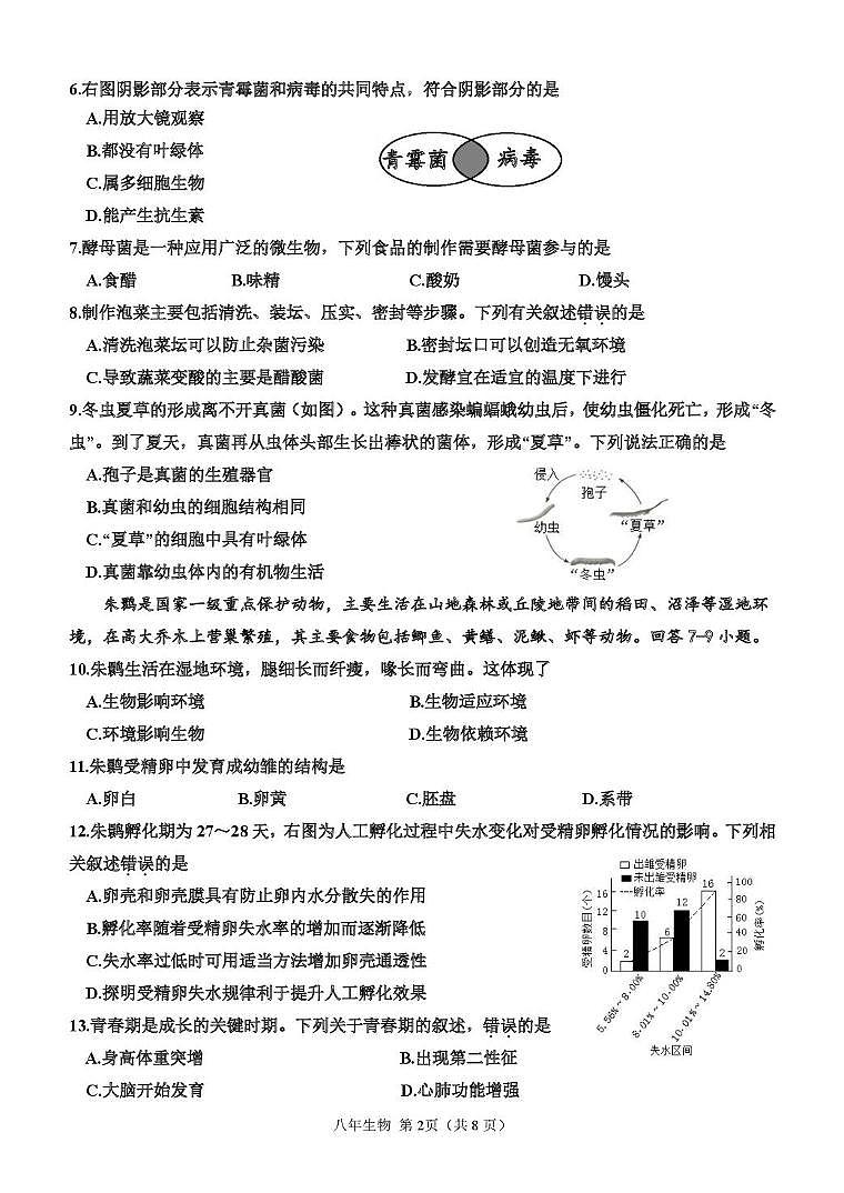 福建省泉州市2024-2025学年八年级上学期期末考试生物试题第2页