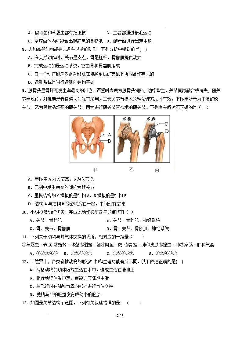 八年级生物开学摸底考(考试版)(北京专用)第2页