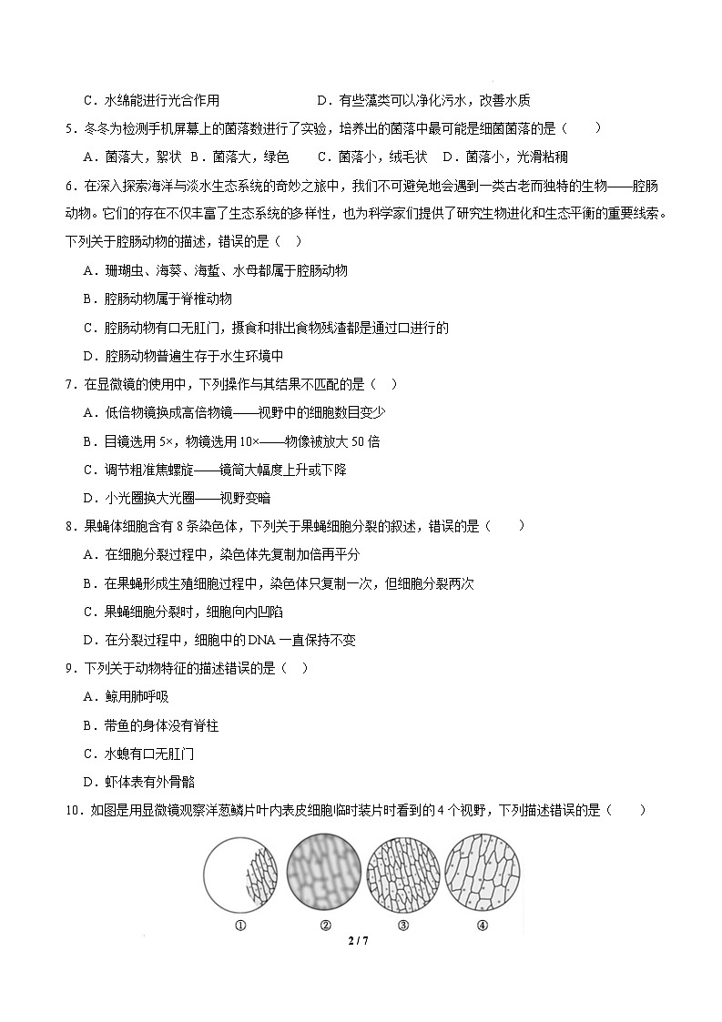 七年级生物开学摸底考(安徽专用)-2024-2025学年初中下学期开学摸底考试卷 七年级生物开学摸底考(安徽专用)(考试版)第2页