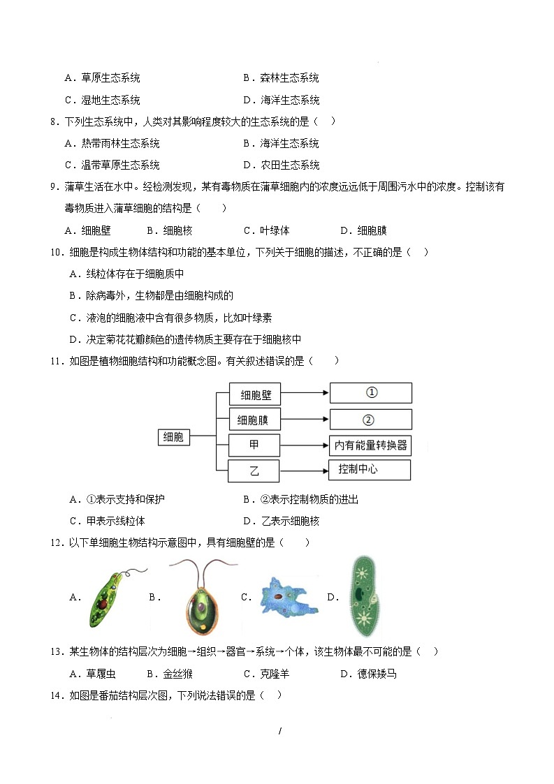 七年级生物开学摸底考(徐州专用)(考试版)第2页