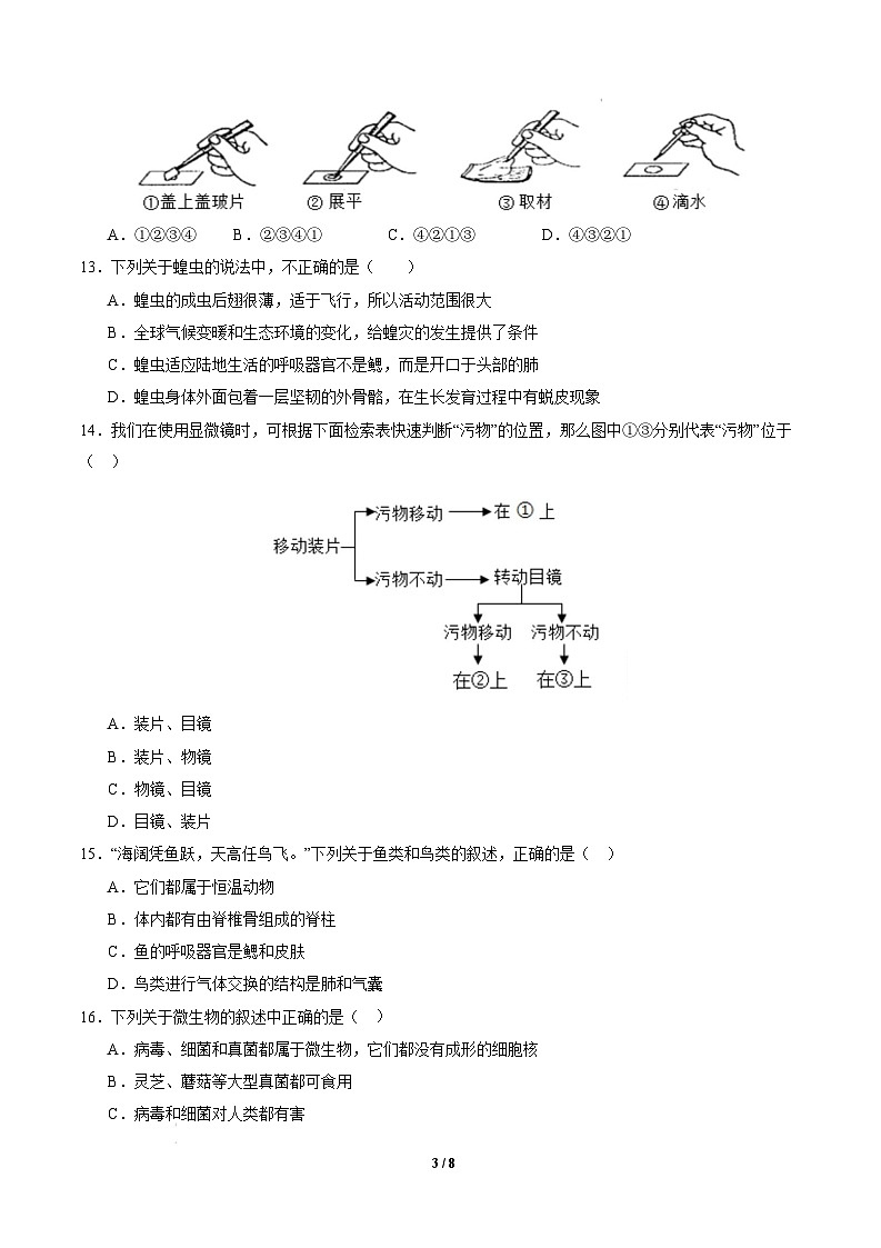 七年级生物开学摸底考(湖南专用)-2024-2025学年初中下学期开学摸底考试卷 七年级生物开学摸底考(湖南专用)(考试版)第3页
