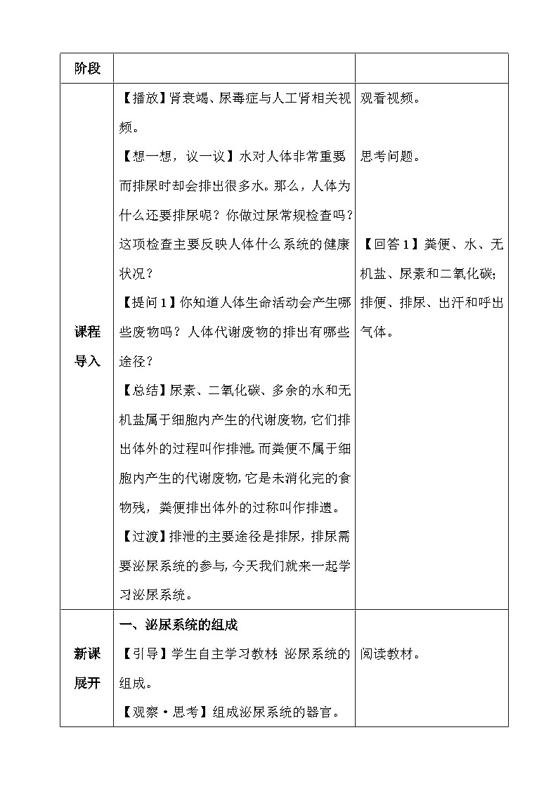 人教版(2024新版)七年级下册生物4.5 人体内废物的排出 教案第3页