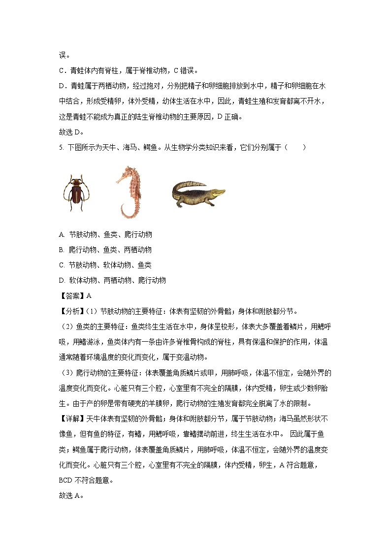 2023~2024学年福建省泉州市台商投资区八年级上期末生物试卷(解析版)第3页